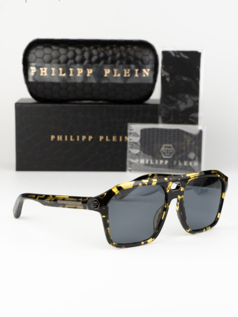 Philipp Plein Women Sunglasses Havana Grey Pilot SPP072M 0709 NEW AUTHENTIC